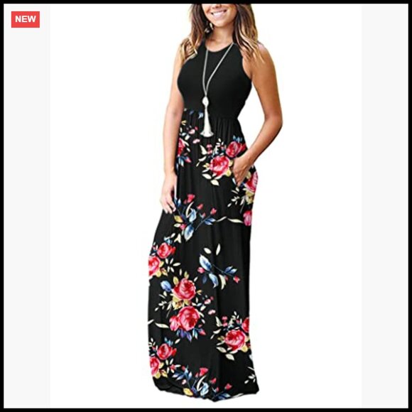 Sleeveless Maxi Dress with Pockets Casual Floral A-Line Summer Beach Wear - Picture 2 of 7